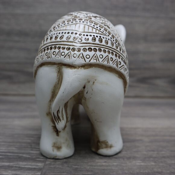 Elephant Figurine Carved Tribal Trunk Up Lucky Statue Resin Home Decor - Picture 8 of 14